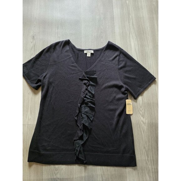 Coldwater Creek Silk Cotton Ruffle Sweater XL Black NWT - Picture 2 of 8